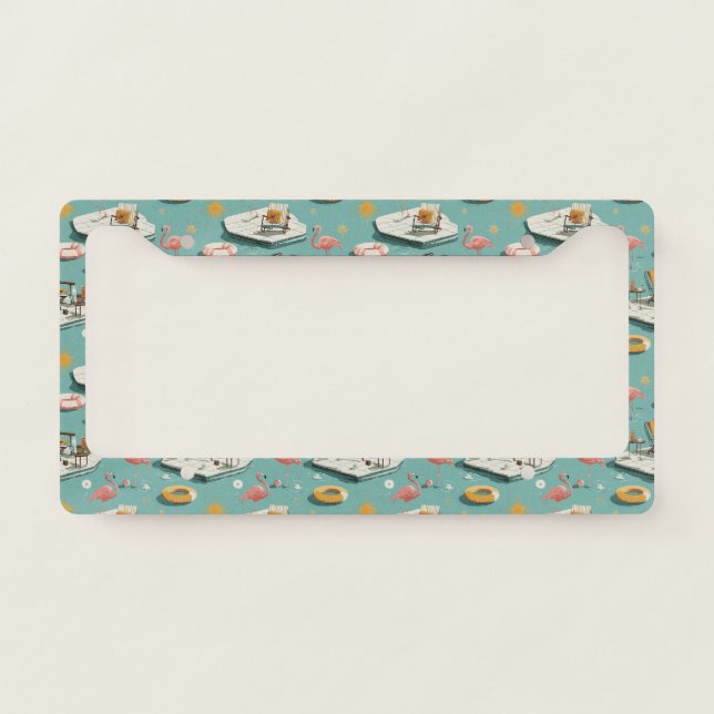 Retro Flamingo Poolside Summer Pattern (8) License Plate Frame (Front)