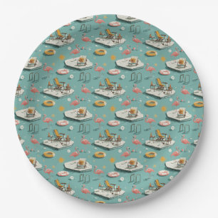 Retro Flamingo Poolside Summer Pattern (8) Paper Plates