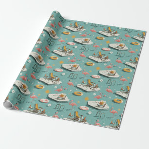 Retro Flamingo Poolside Summer Pattern (8) Wrapping Paper
