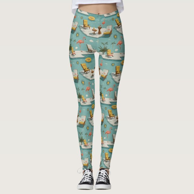 Retro Flamingo Poolside Summer Pattern (9) Leggings (Front)