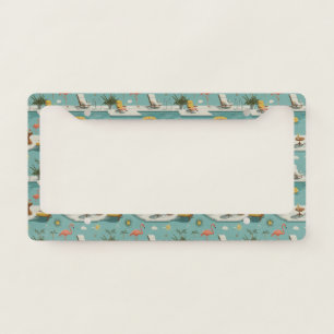 Retro Flamingo Poolside Summer Pattern (9) License Plate Frame