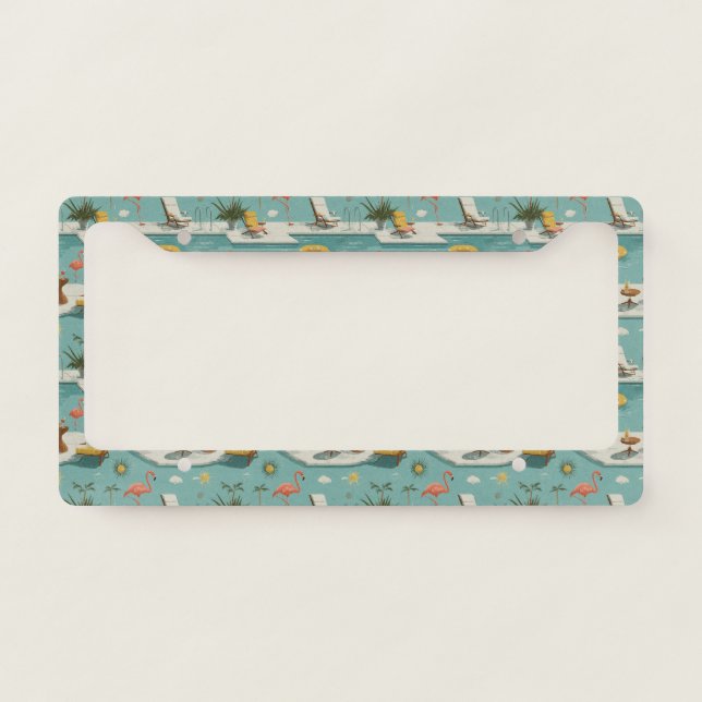Retro Flamingo Poolside Summer Pattern (9) License Plate Frame (Front)