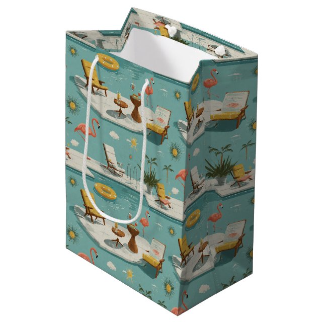 Retro Flamingo Poolside Summer Pattern (9) Medium Gift Bag (Front Angled)