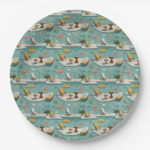 Retro Flamingo Poolside Summer Pattern (9) Paper Plates
