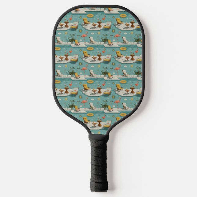 Retro Flamingo Poolside Summer Pattern (9) Pickleball Paddle (Front)
