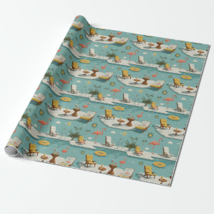 Retro Flamingo Poolside Summer Pattern (9) Wrapping Paper