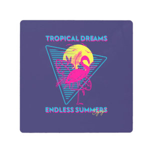 Retro Flamingo Sunset Synthwave Vibes Metal Print