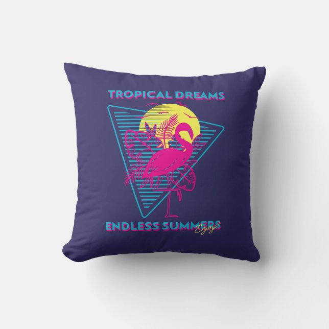 Retro Flamingo Sunset Synthwave Vibes Throw Pillow (Front)