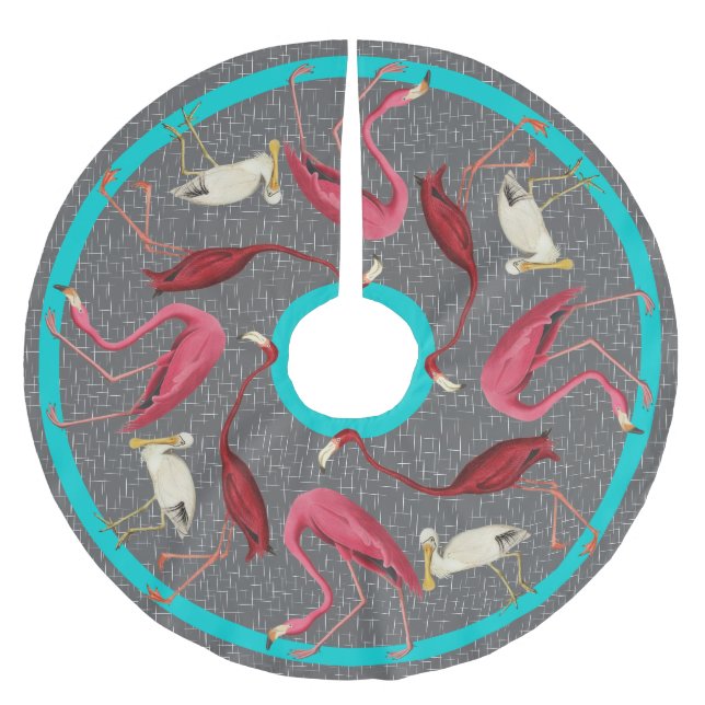 Retro Flamingos Brushed Polyester Tree Skirt (Front)