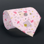 Retro Flamingos Dots and Diamonds on Pink Neck Tie<br><div class="desc">A modern abstract print of tropical hot pink flamingos, black and gold dots, squiggles, triangles, circles, stripes and crowns on a baby pink background, this men's neck tie is cool for the office, a night on the town, a wedding, your own wedding ceremony, for the groom or groomsmen or give...</div>