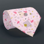 Retro Flamingos Dots and Diamonds on Pink Neck Tie<br><div class="desc">A modern abstract print of tropical hot pink flamingos, black and gold dots, squiggles, triangles, circles, stripes and crowns on a baby pink background, this men's neck tie is cool for the office, a night on the town, a wedding, your own wedding ceremony, for the groom or groomsmen or give...</div>