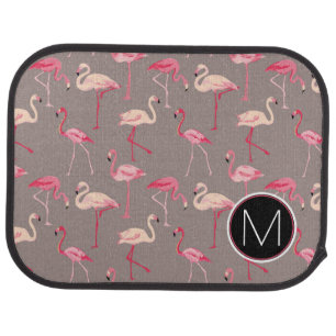 Retro Flamingos Monogram Car Mat
