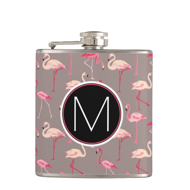 Retro Flamingos | Monogram Flask (Front)