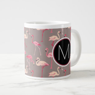 Retro Flamingos Monogram Giant Coffee Mug