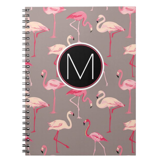 Retro Flamingos | Monogram Notebook (Front)