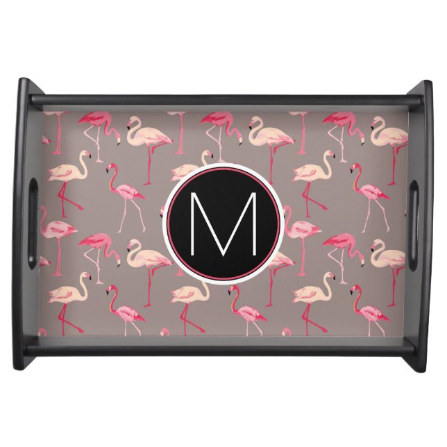 Retro Flamingos | Monogram Serving Tray (Front)