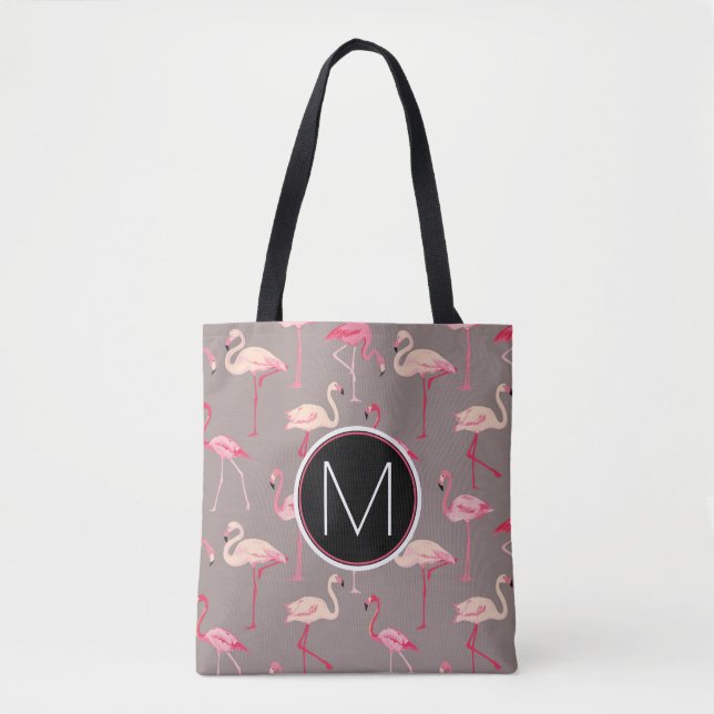 Retro Flamingos | Monogram Tote Bag (Front)