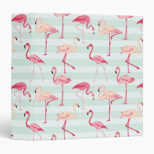Retro Flamingos On Mint Stripes 3 Ring Binder