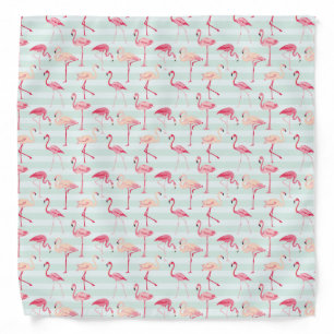 Retro Flamingos On Mint Stripes Bandana