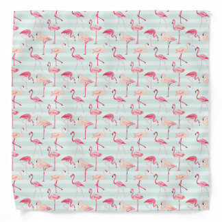 Retro Flamingos On Mint Stripes Bandana