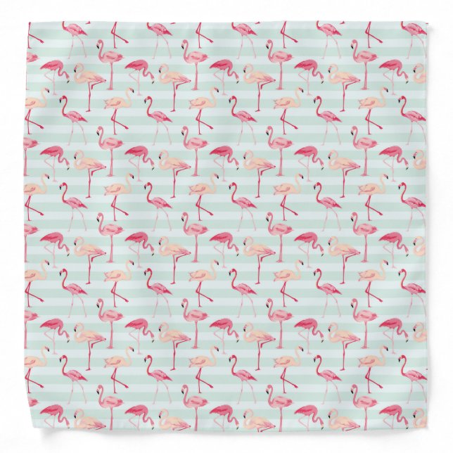 Retro Flamingos On Mint Stripes Bandana (Front)
