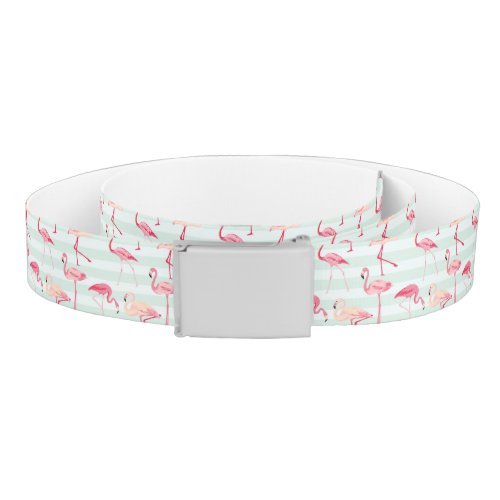 Retro Flamingos On Mint Stripes Belt