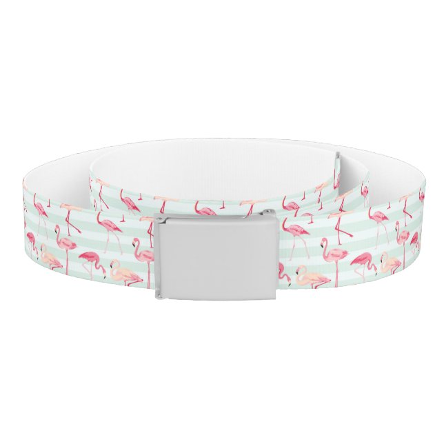 Retro Flamingos On Mint Stripes Belt (Coil)