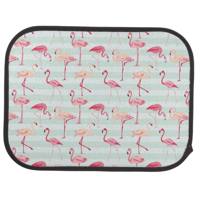Retro Flamingos On Mint Stripes Car Mat (Rear)
