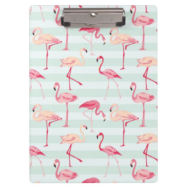 Retro Flamingos On Mint Stripes Clipboard (Front)