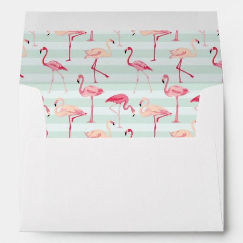 Retro Flamingos On Mint Stripes Envelope