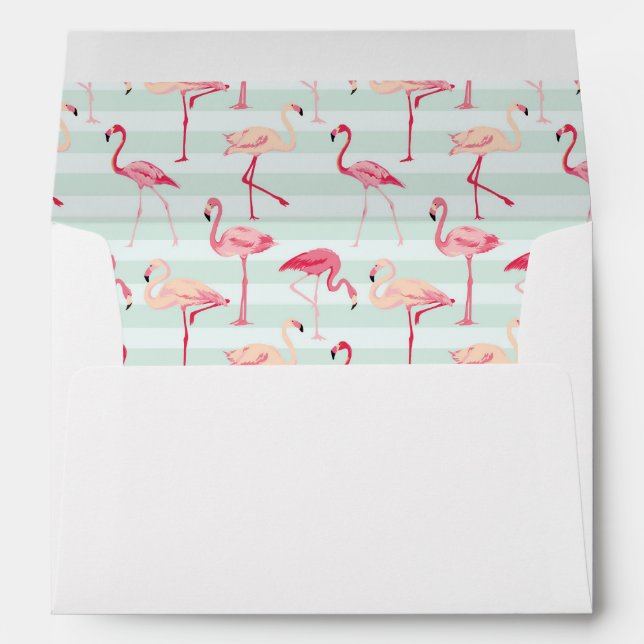 Retro Flamingos On Mint Stripes Envelope (Back (Bottom))