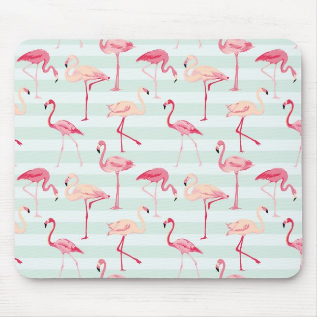 Retro Flamingos On Mint Stripes Mouse Pad (Front)