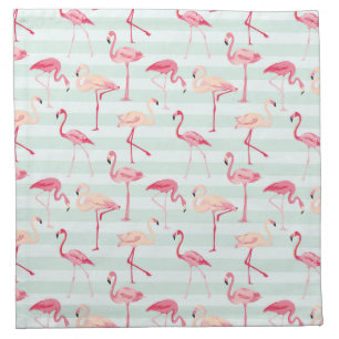 Retro Flamingos On Mint Stripes Napkin