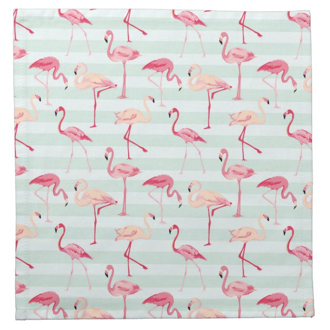 Retro Flamingos On Mint Stripes Napkin (Front)