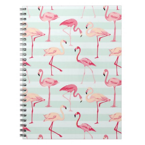 Retro Flamingos On Mint Stripes Notebook
