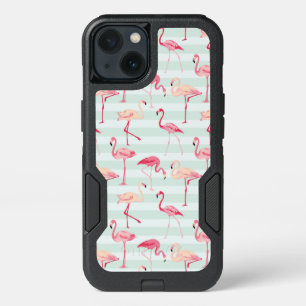 Retro Flamingos On Mint Stripes iPhone 13 Case