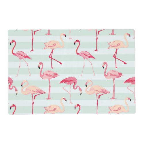 Retro Flamingos On Mint Stripes Placemat