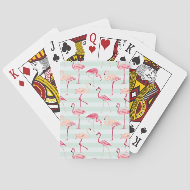 Retro Flamingos On Mint Stripes Poker Cards (Back)