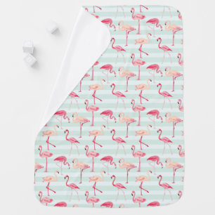 Retro Flamingos On Mint Stripes Swaddle Blanket