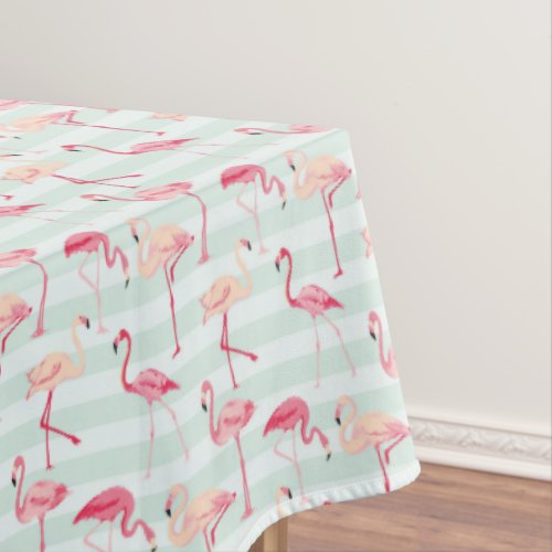 Retro Flamingos On Mint Stripes Tablecloth