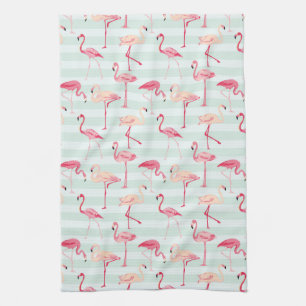Retro Flamingos On Mint Stripes Towel