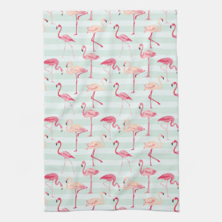 Retro Flamingos On Mint Stripes Towel