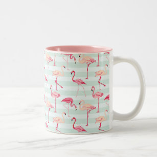 Retro Flamingos On Mint Stripes Two-Tone Coffee Mug