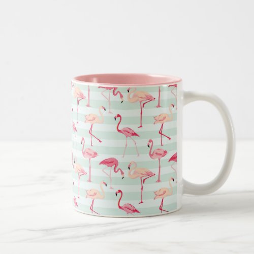 Retro Flamingos On Mint Stripes Two_Tone Coffee Mug