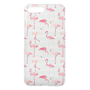 Retro Flamingos On Mint Stripes iPhone 8 Plus/7 Plus Case