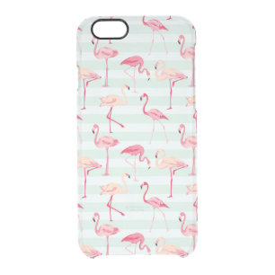 Retro Flamingos On Mint Stripes Clear iPhone 6/6S Case