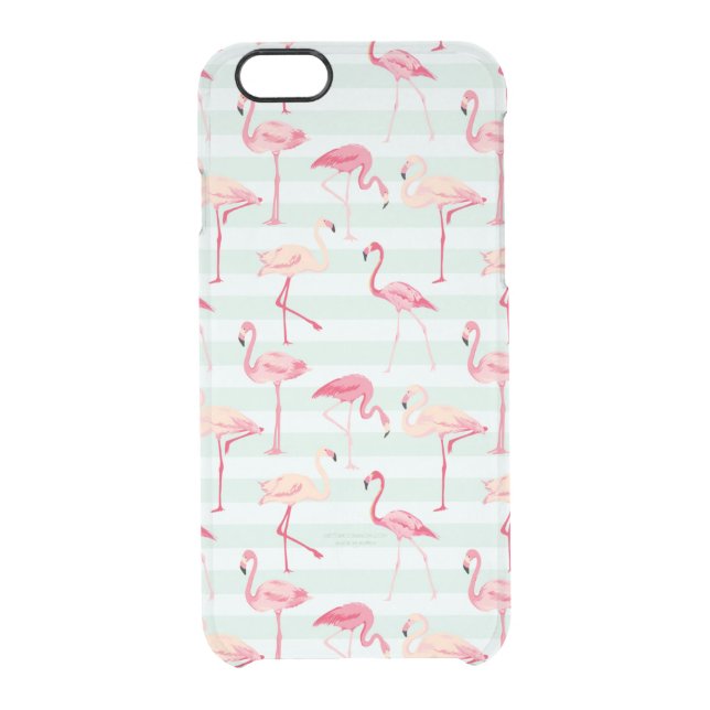 Retro Flamingos On Mint Stripes Uncommon iPhone Case (Back)