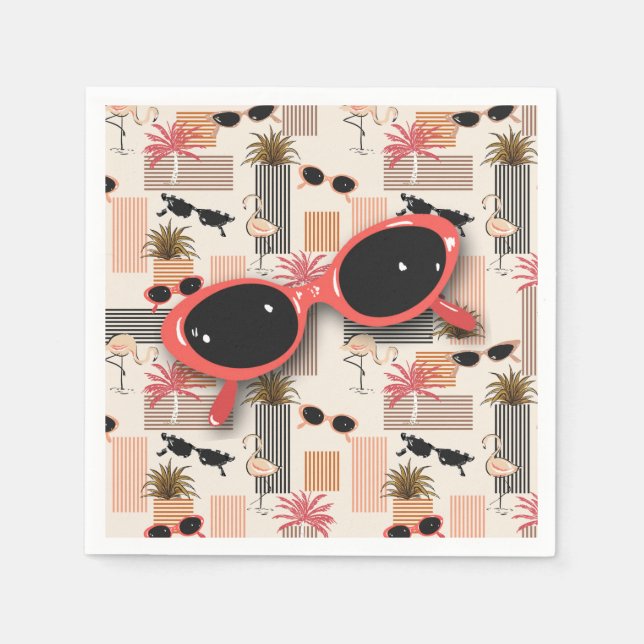 Retro Flamingos Palms and Red Sunglasses Napkins (Front)