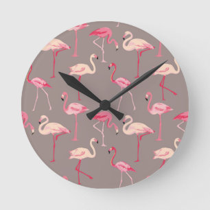 Retro Flamingos Round Clock