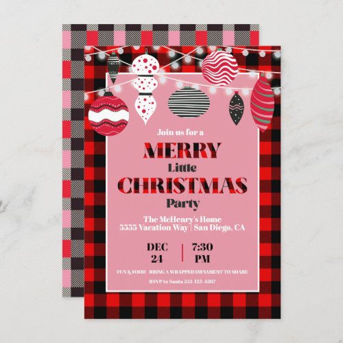 Retro Flannel Christmas Party Ornament Invitation